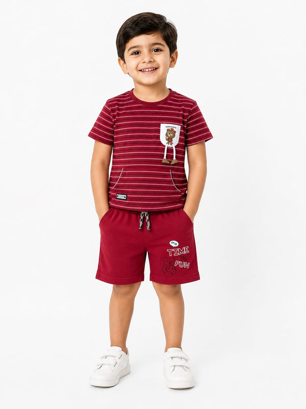 Baby Boy Two-Piece Maroon Micro-Stripe T-Shirt & Shorts Set Suit
