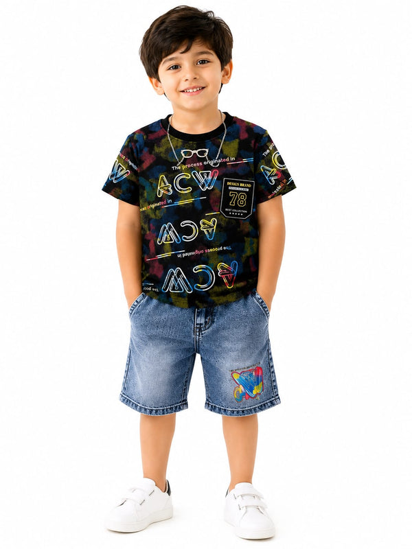 Baby Boys' Urban Typography Graphic Tee & Denim Shorts 2-Piece Set Suit