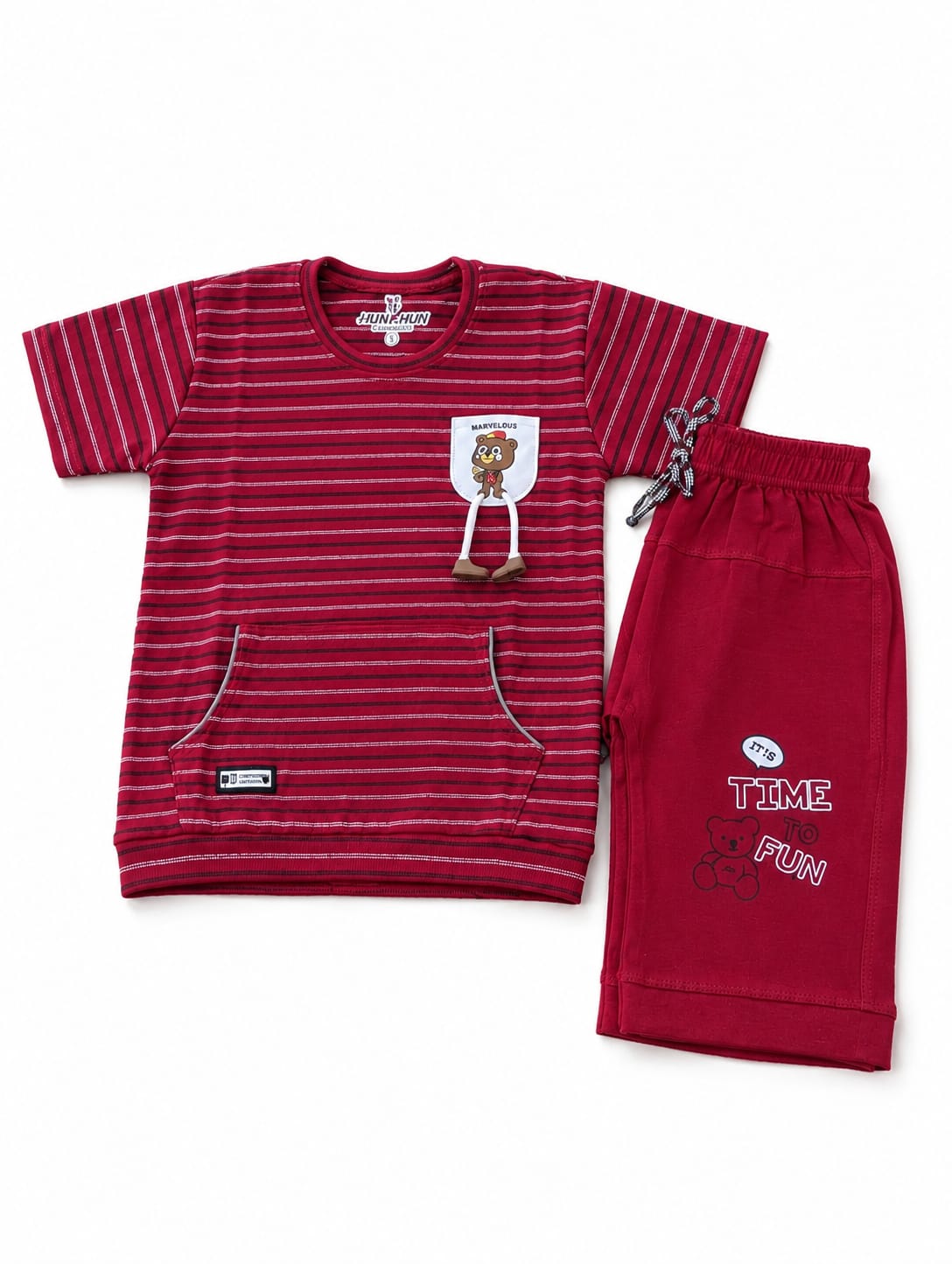 Baby Boy Two-Piece Maroon Micro-Stripe T-Shirt & Shorts Set Suit