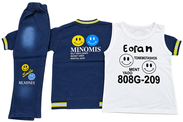 Toddler Boys 3-Piece Denim Clothing Set with Smiley Graphic Tee