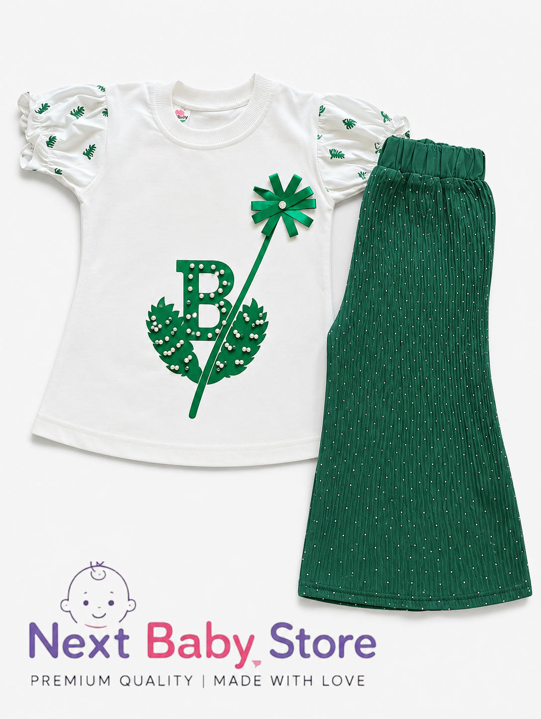 Cute Baby Girls 14th August Independence Day T-Shirt & Bell-Bottom Outfit Set