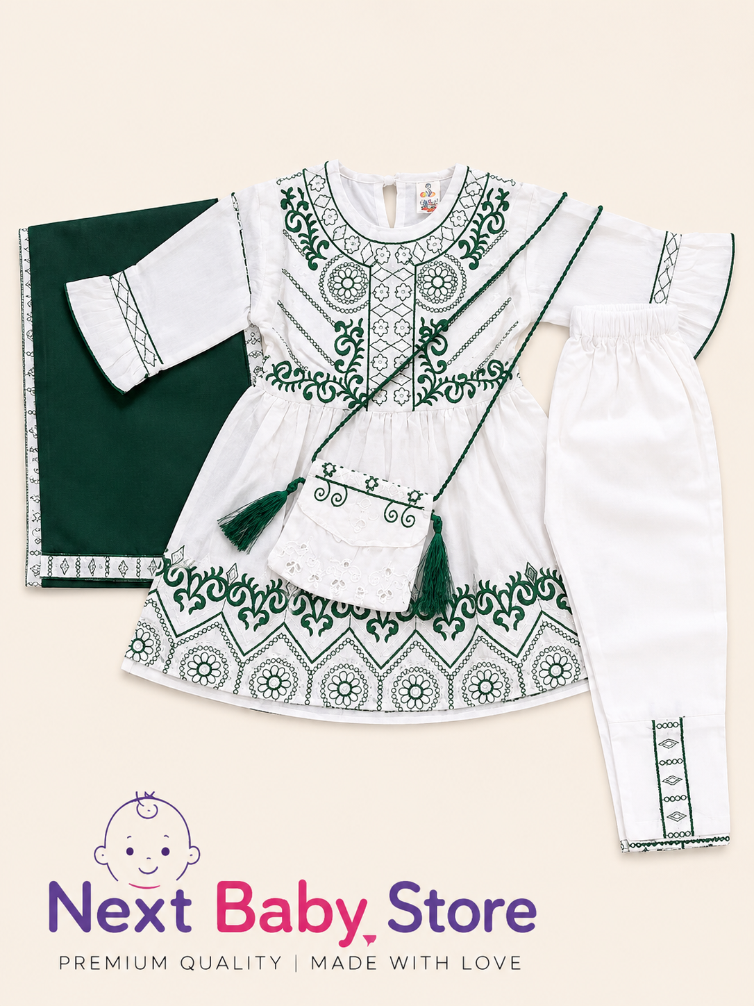 Next Baby Store Girls Azadi Festive Kurta Shalwar Set with Matching Pouch