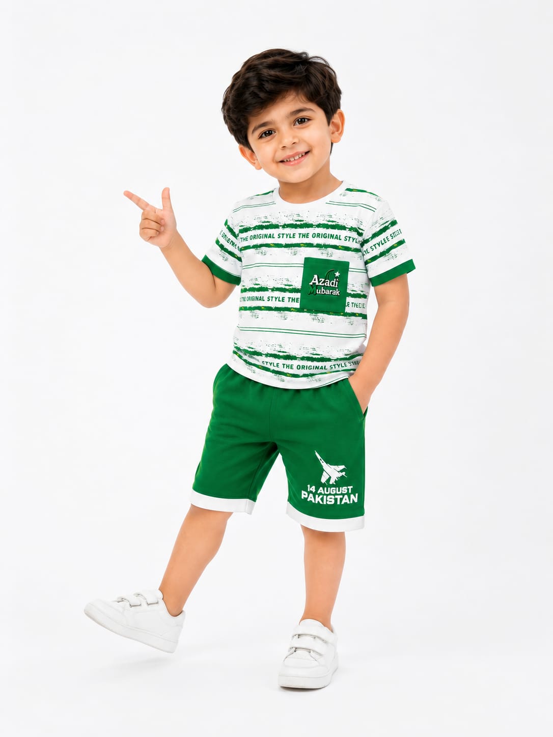 Boys 3D Print 14th August Azadi Mubarak Pocket T-Shirt & Shorts Pakistan Independence Day Outfit