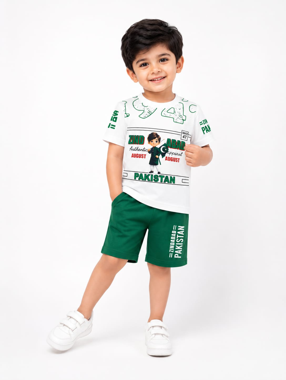 Boys 14th August "Pakistan Zindabad" 3D Print T-Shirt & Shorts Independence Day Outfit Set