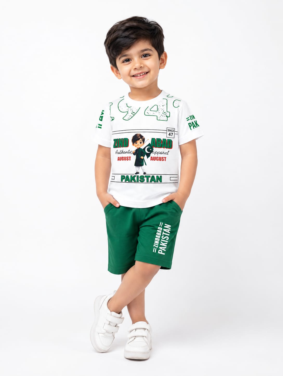 Boys 14th August "Pakistan Zindabad" 3D Print T-Shirt & Shorts Independence Day Outfit Set