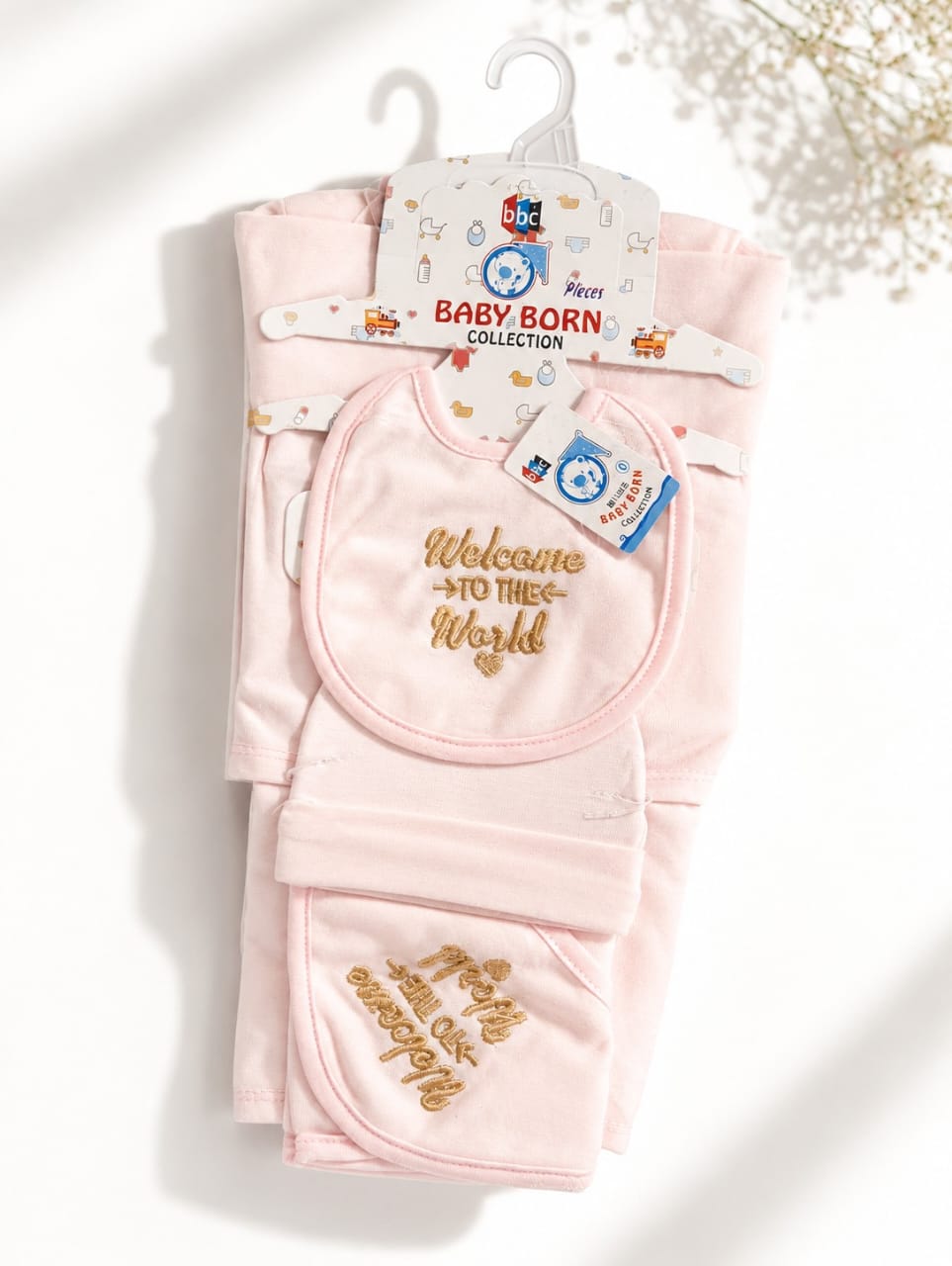 Infant Baby Premium 5-Piece Layette Gift Set – "Welcome to the World" Collection
