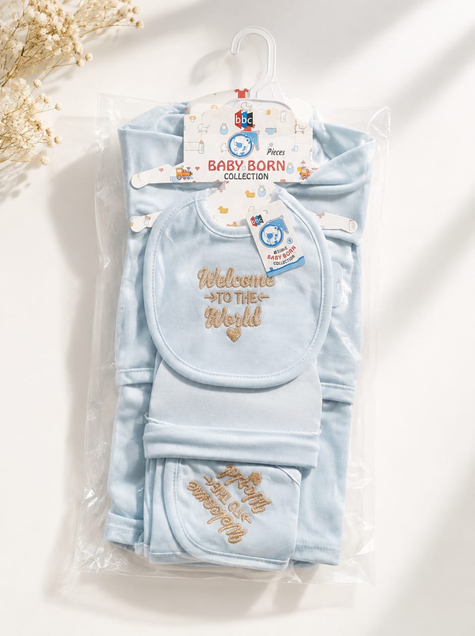Infant Baby Premium 5-Piece Layette Gift Set – "Welcome to the World" Collection
