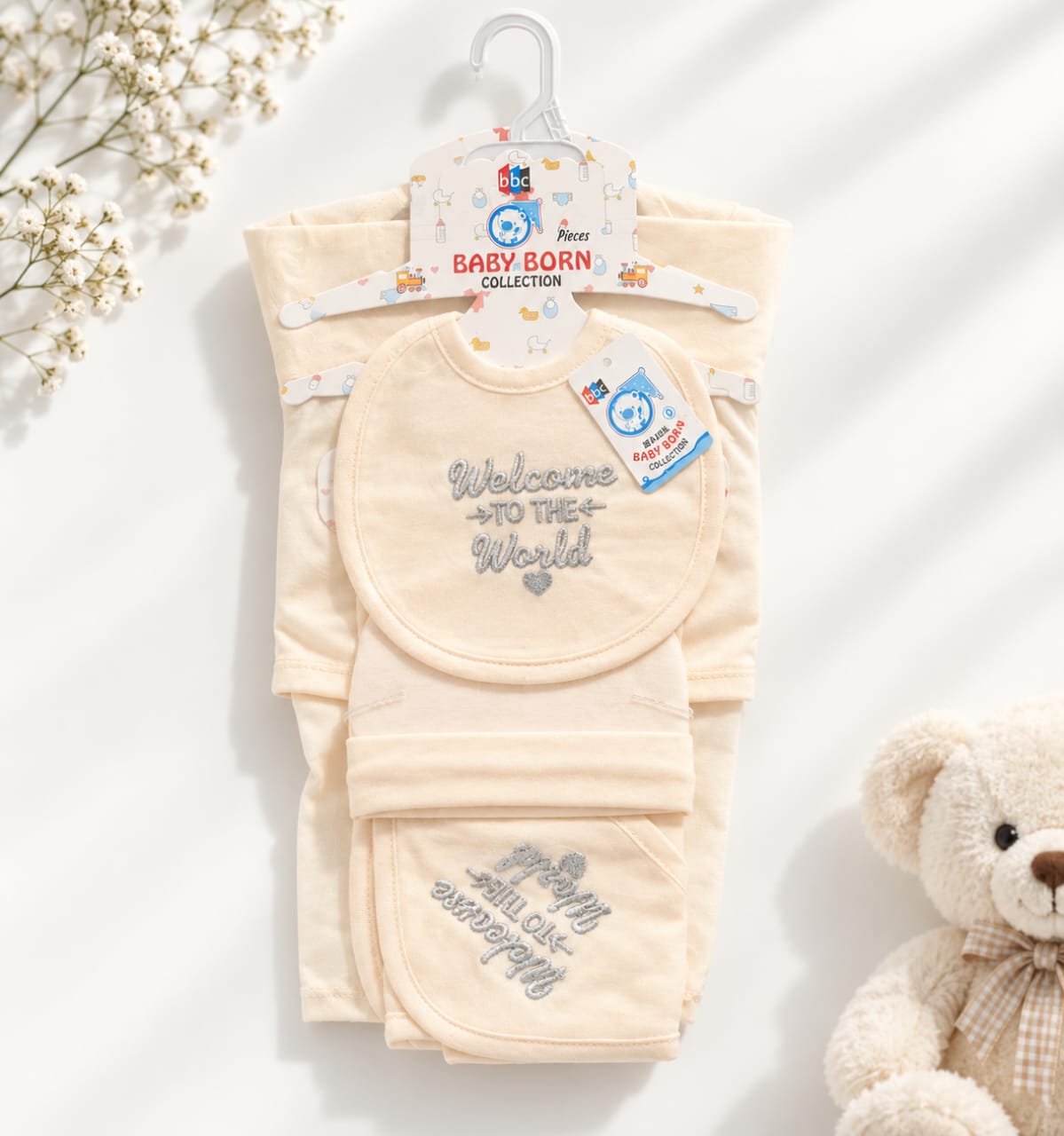 Infant Baby Premium 5-Piece Layette Gift Set – "Welcome to the World" Collection
