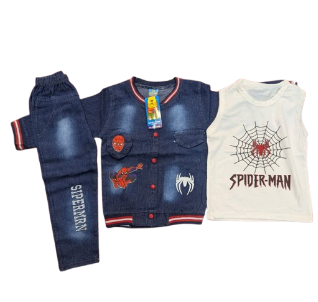 Boys Spider-Man 3-Piece Denim Clothing Set with Graphic Tank Top