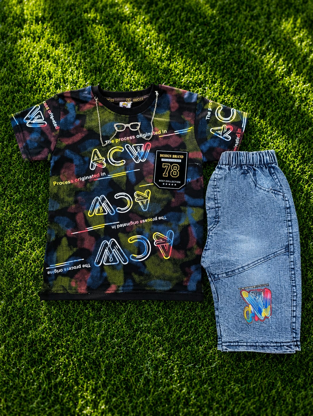 Baby Boys' Urban Typography Graphic Tee & Denim Shorts 2-Piece Set Suit