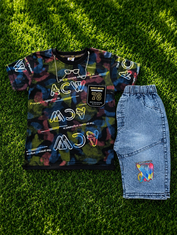 Baby Boys' Urban Typography Graphic Tee & Denim Shorts 2-Piece Set Suit